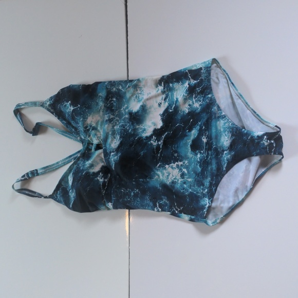 TORRID blue & white  "Blue Ocean" corset swimsuit, sz 0 / 12 (sold out) slimming - Picture 3 of 16